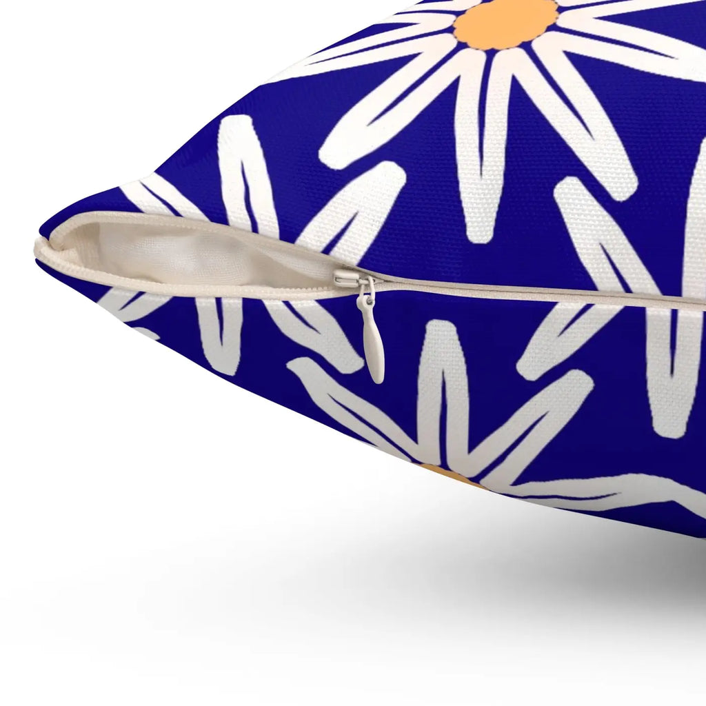Polyester Square Pillow - White Flowers Spun Design - DipaliZ