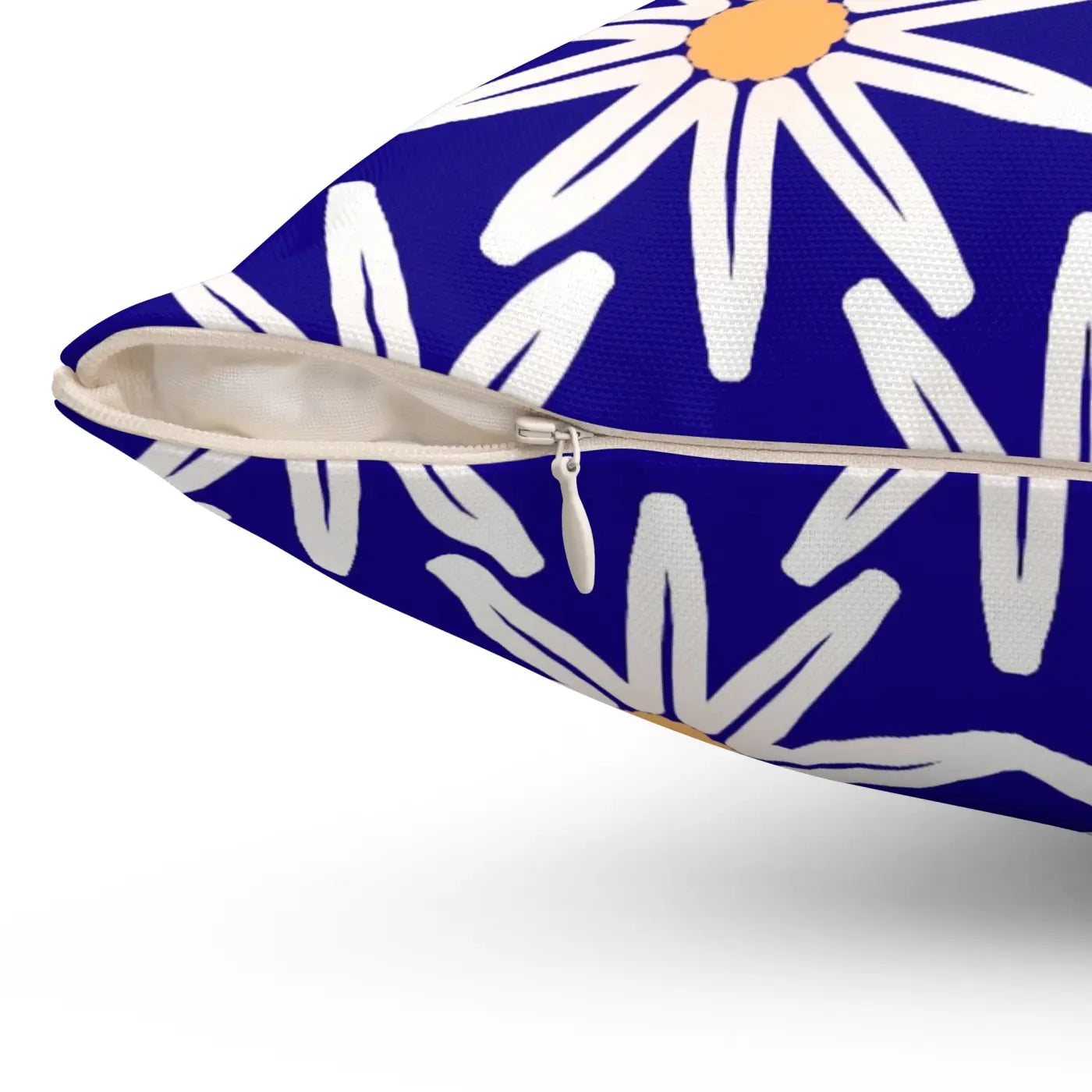 Polyester Square Pillow - White Flowers Spun Design - DipaliZ