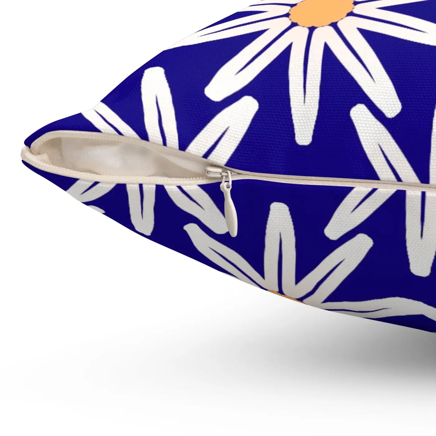 Polyester Square Pillow - White Flowers Spun Design - DipaliZ
