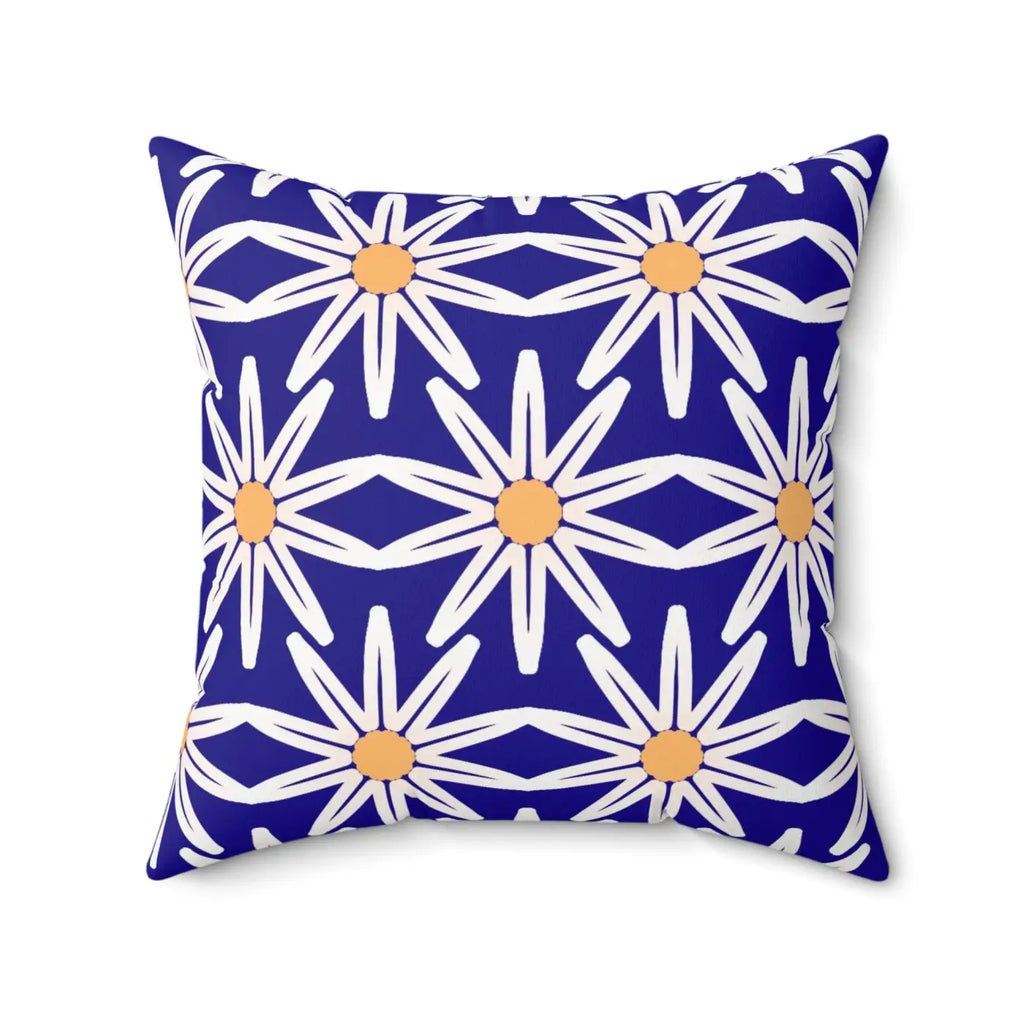 Polyester Square Pillow - White Flowers Spun Design - DipaliZ
