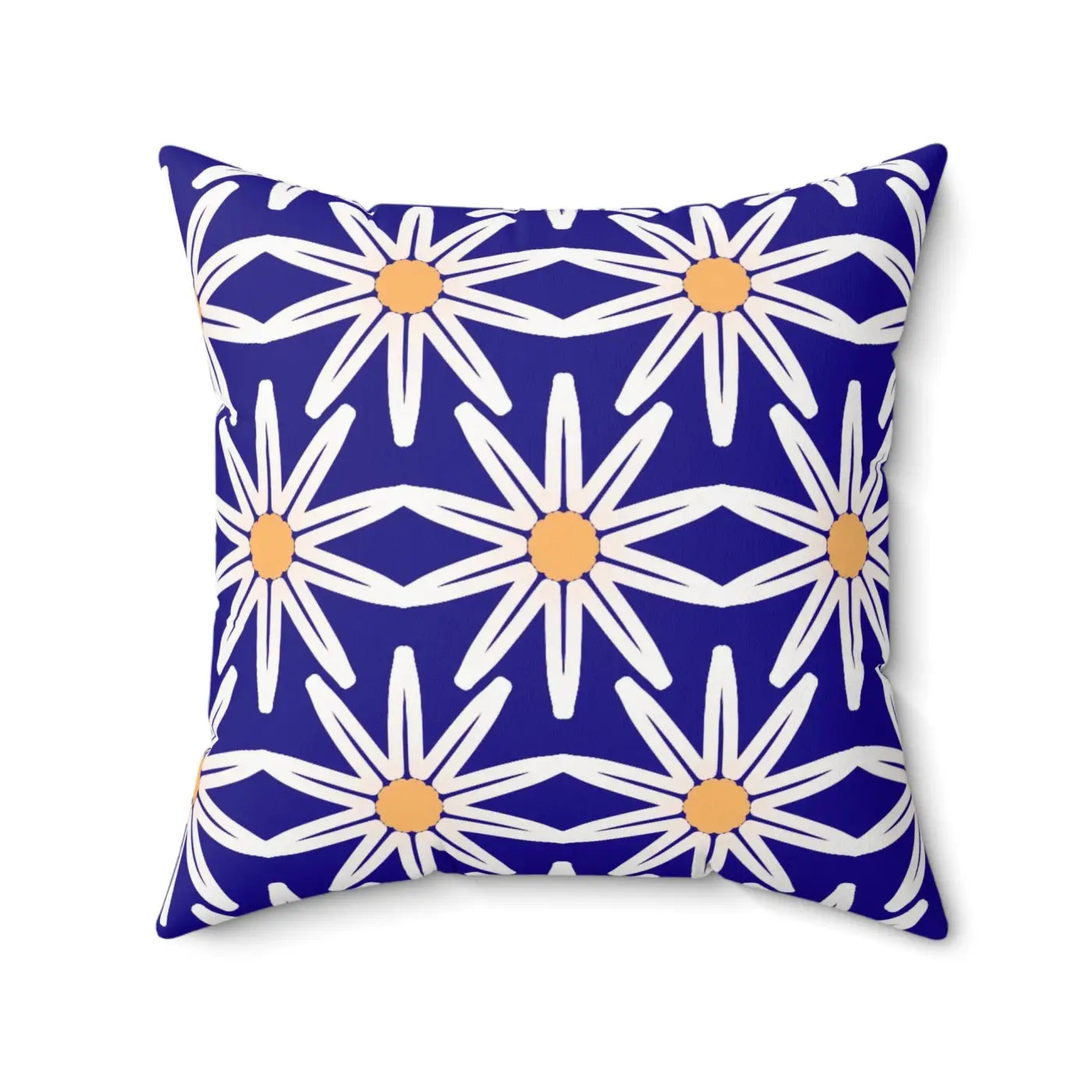 Polyester Square Pillow - White Flowers Spun Design - DipaliZ