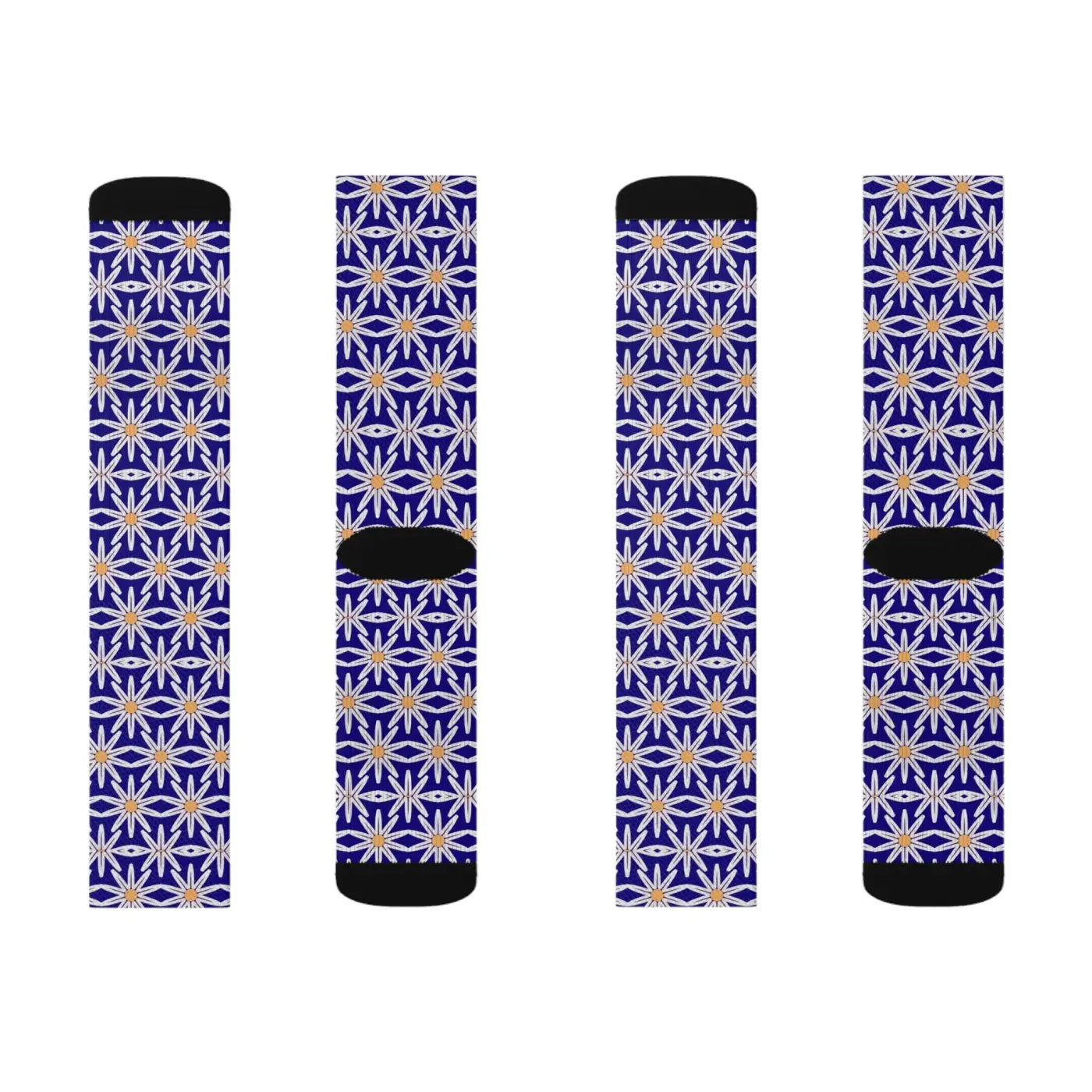 Electric Blue Sublimation Socks - White Flowers Design - DipaliZ