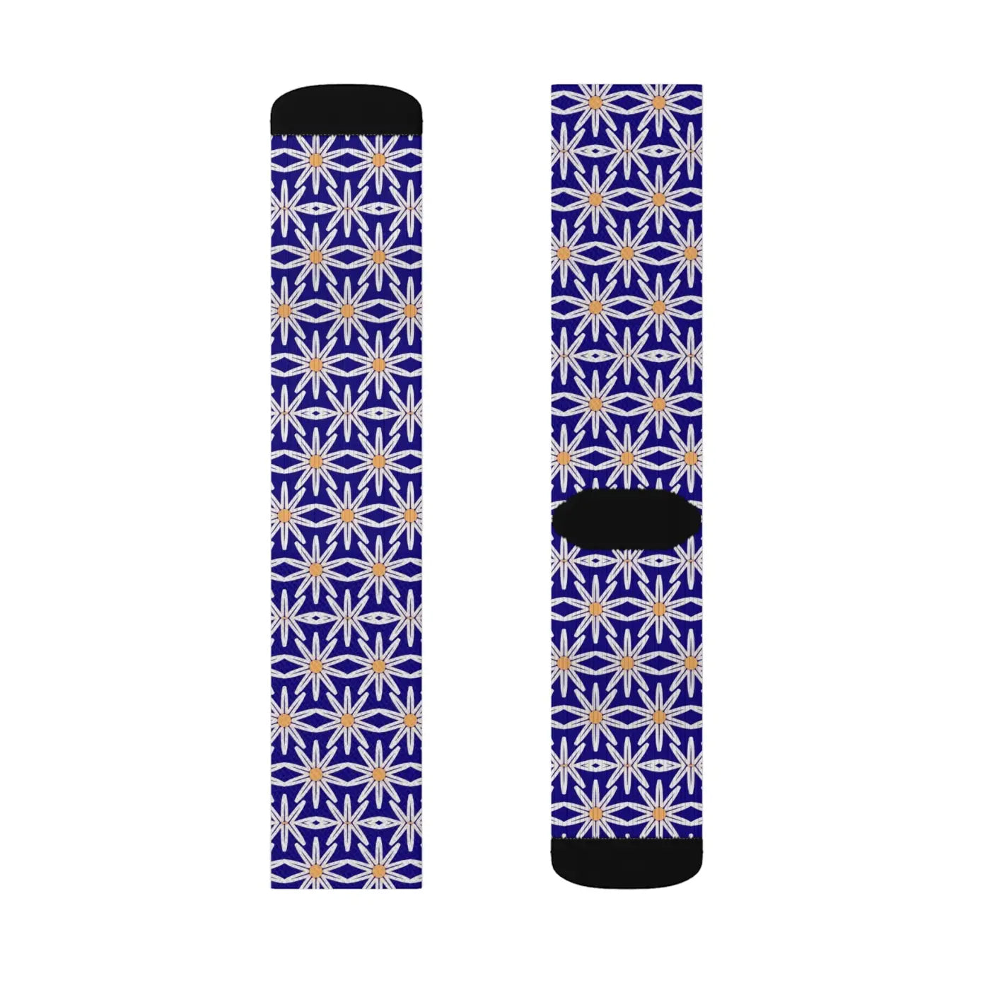 Electric Blue Sublimation Socks - White Flowers Design - DipaliZ