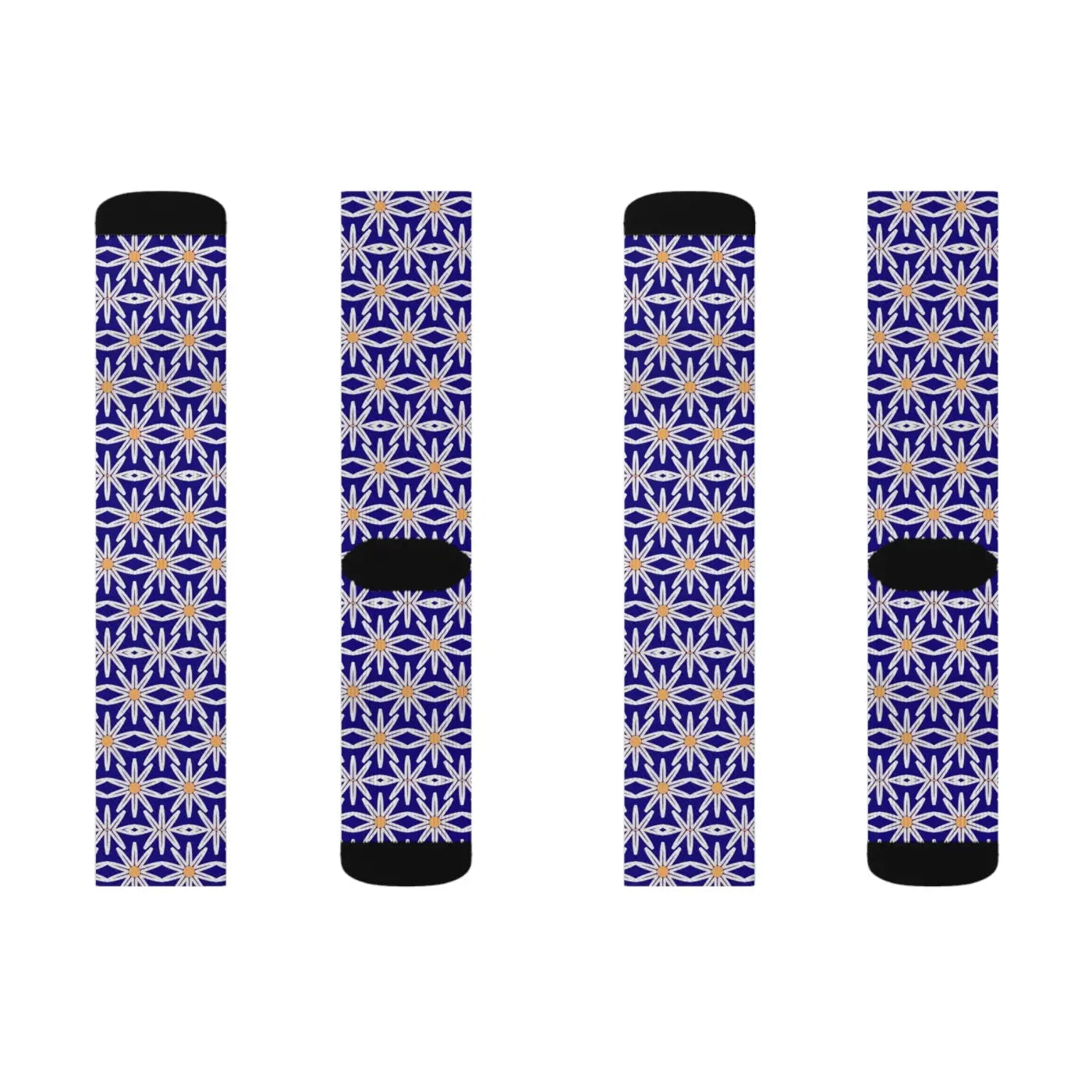 Electric Blue Sublimation Socks - White Flowers Design - DipaliZ