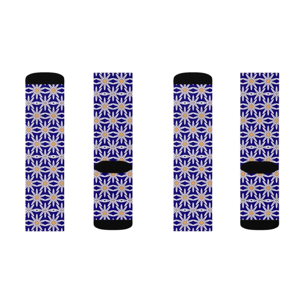 Electric Blue Sublimation Socks - White Flowers Design - DipaliZ