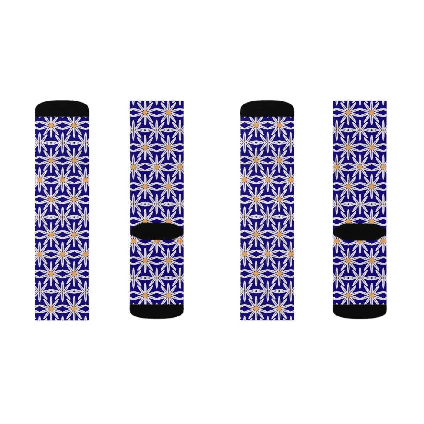 Electric Blue Sublimation Socks - White Flowers Design - DipaliZ