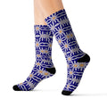 Electric Blue Sublimation Socks - White Flowers Design - DipaliZ