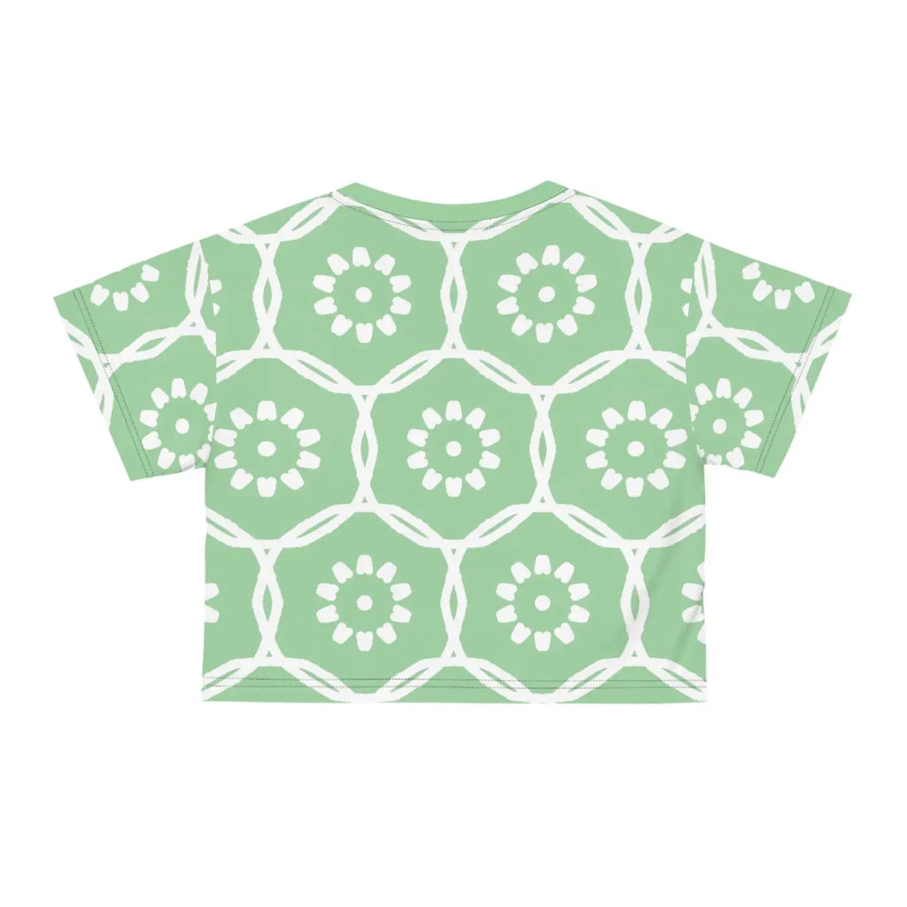 White Flowers Crop Tee - Pastel Green Polyester - DipaliZ