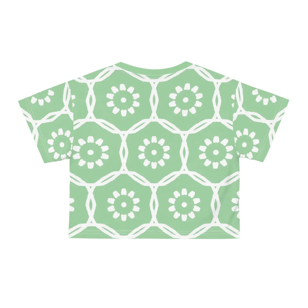 White Flowers Crop Tee - Pastel Green Polyester - DipaliZ
