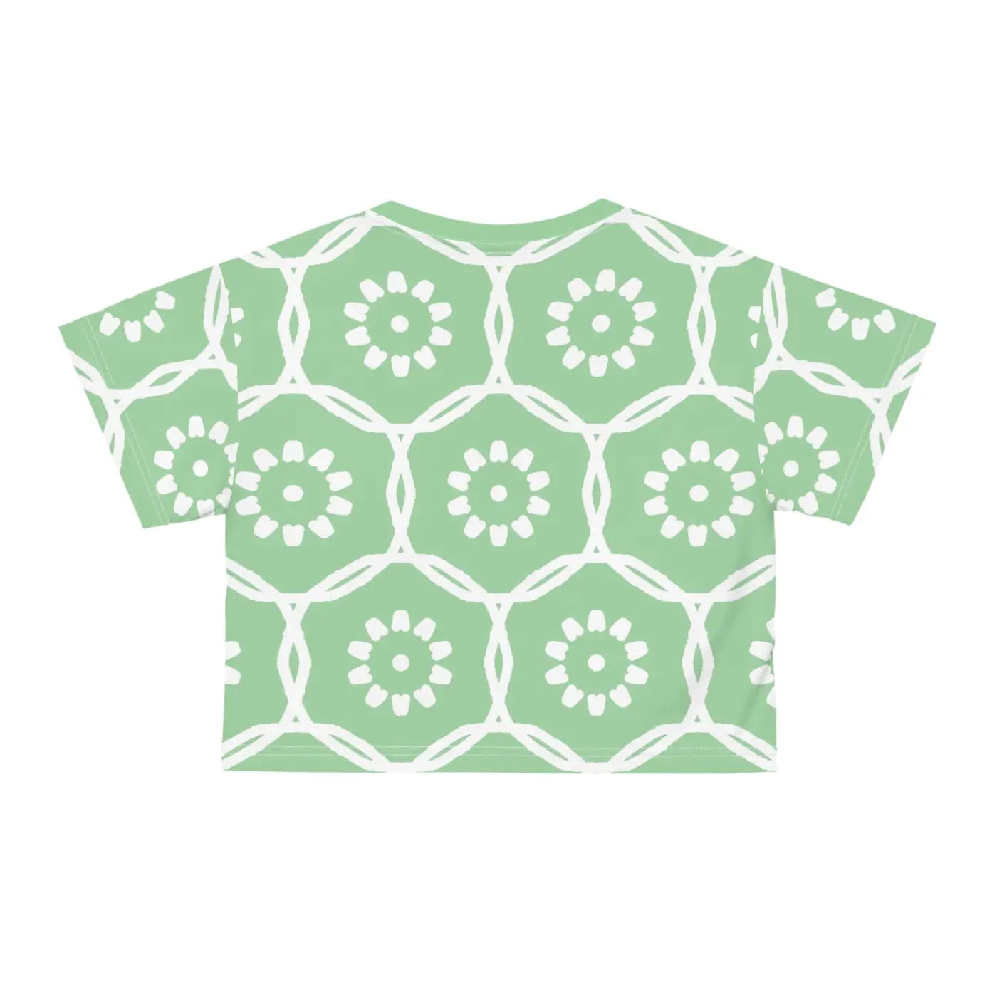 White Flowers Crop Tee - Pastel Green Polyester - DipaliZ