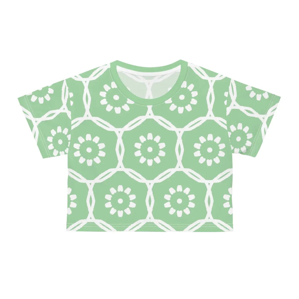 White Flowers Crop Tee - Pastel Green Polyester - DipaliZ