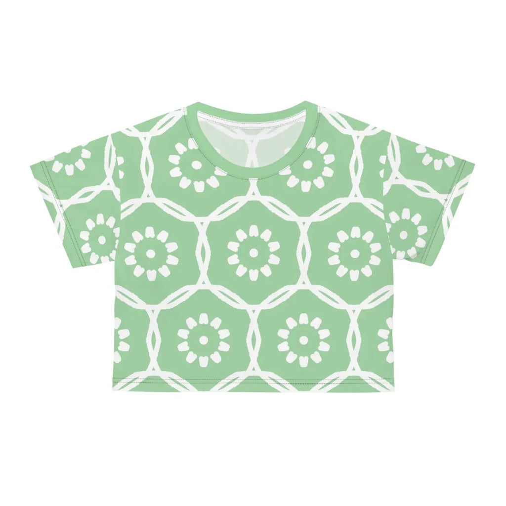 White Flowers Crop Tee - Pastel Green Polyester - DipaliZ