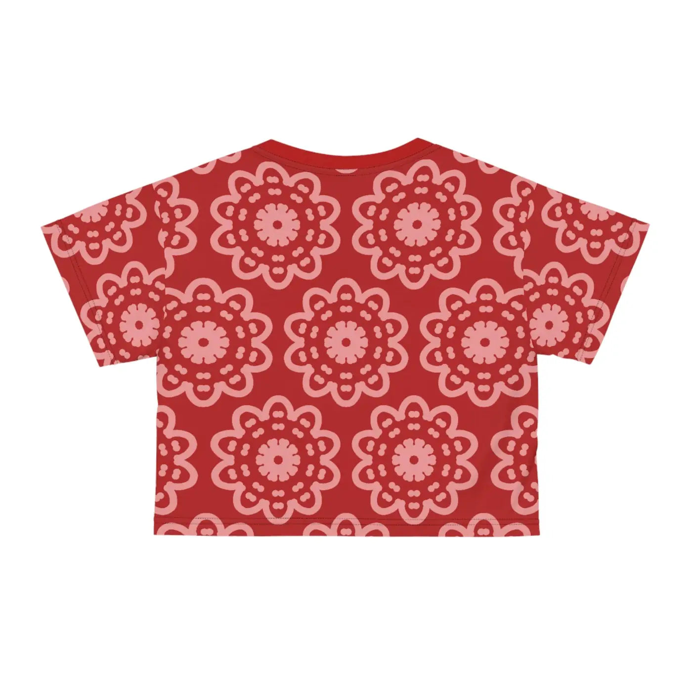 Red Crop Tee - White Flowers All Over Print - DipaliZ