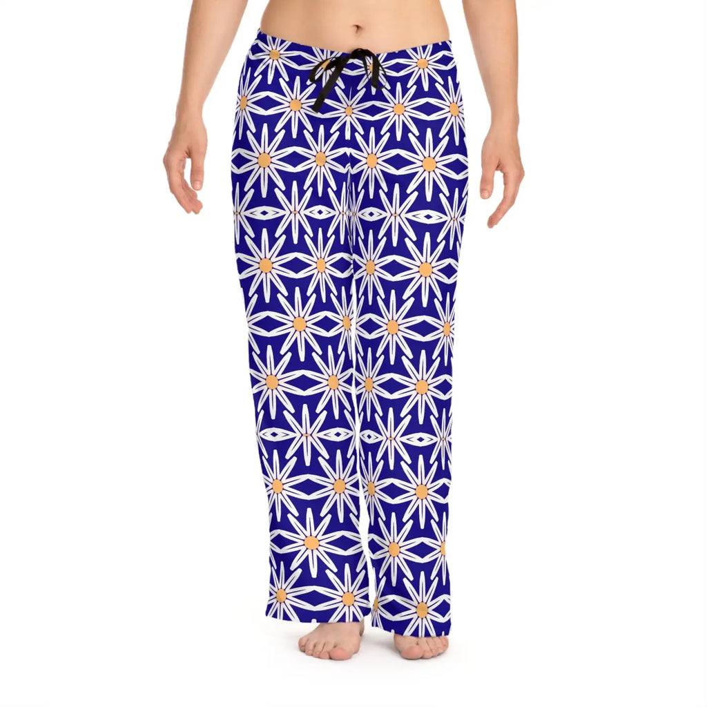 White Large Floral Pajama Pants - Loungewear Style - DipaliZ