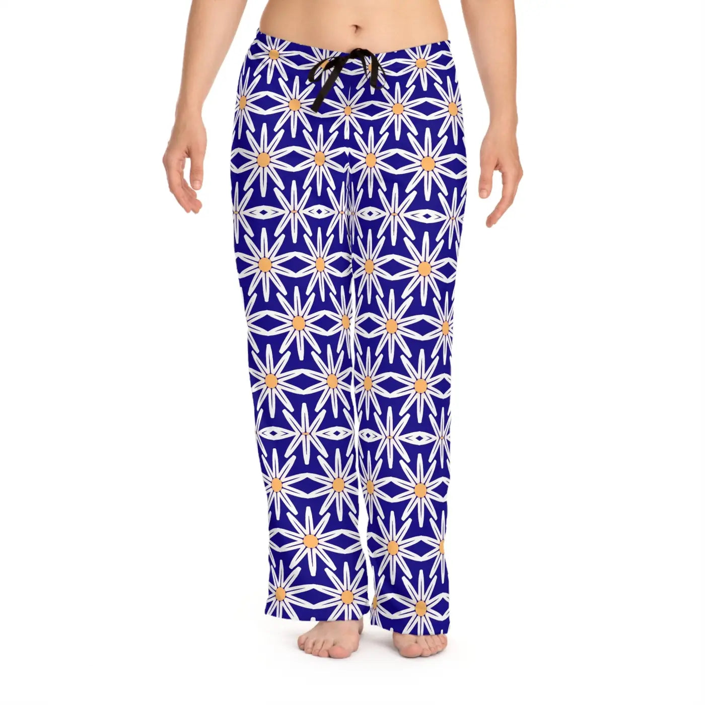 White Large Floral Pajama Pants - Loungewear Style - DipaliZ