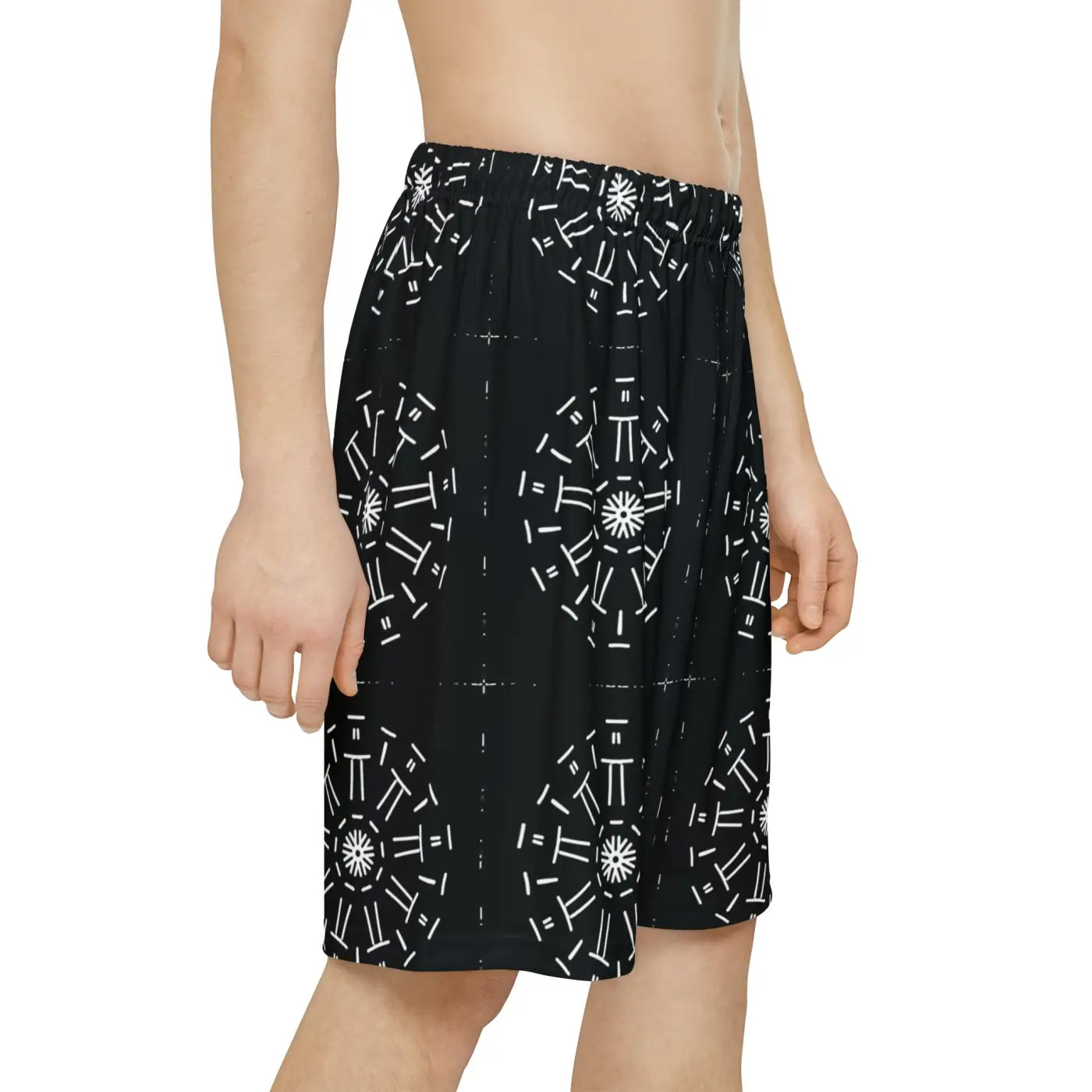 Men's Sports Shorts - White Pattern Gym Wear - DipaliZ
