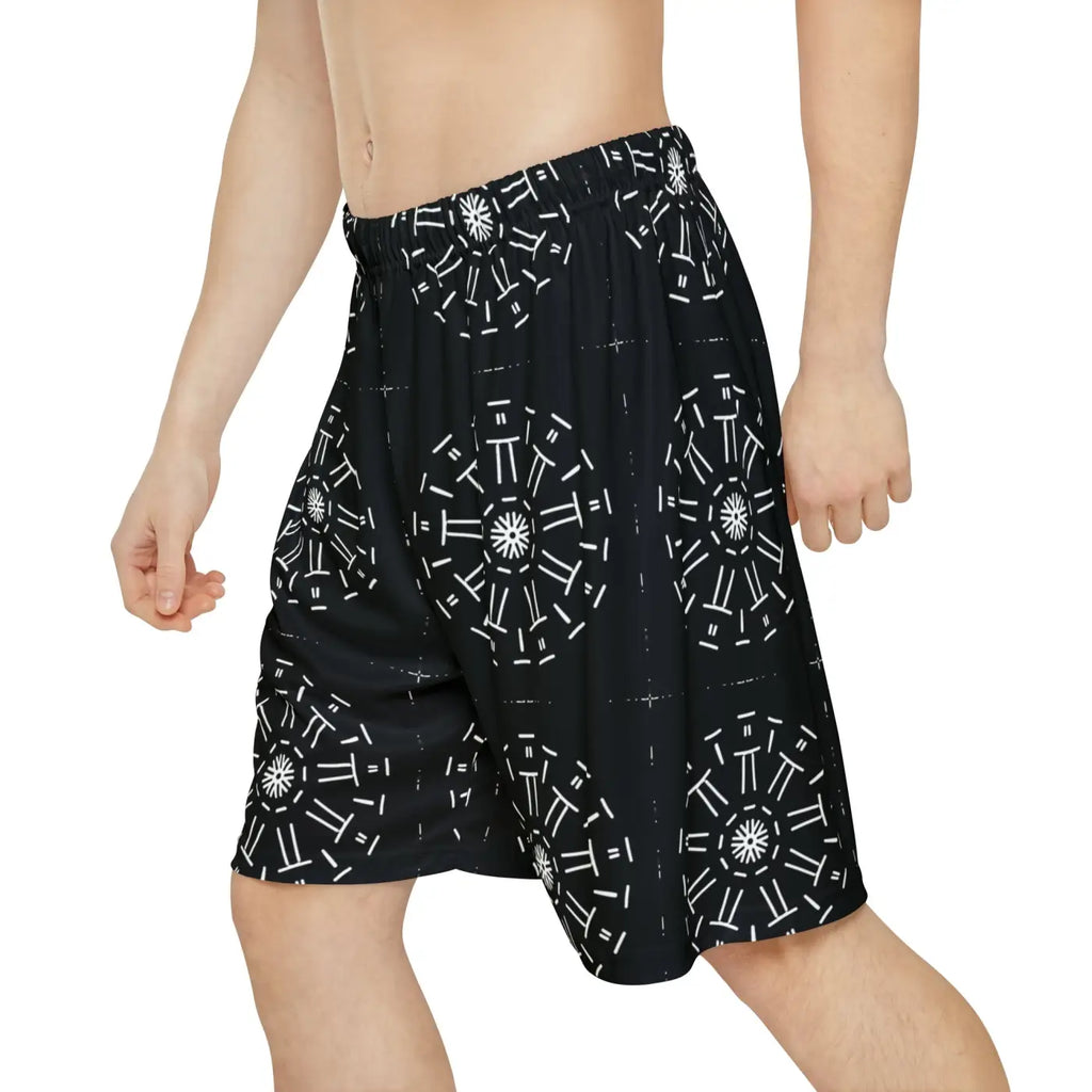 Men's Sports Shorts - White Pattern Gym Wear - DipaliZ