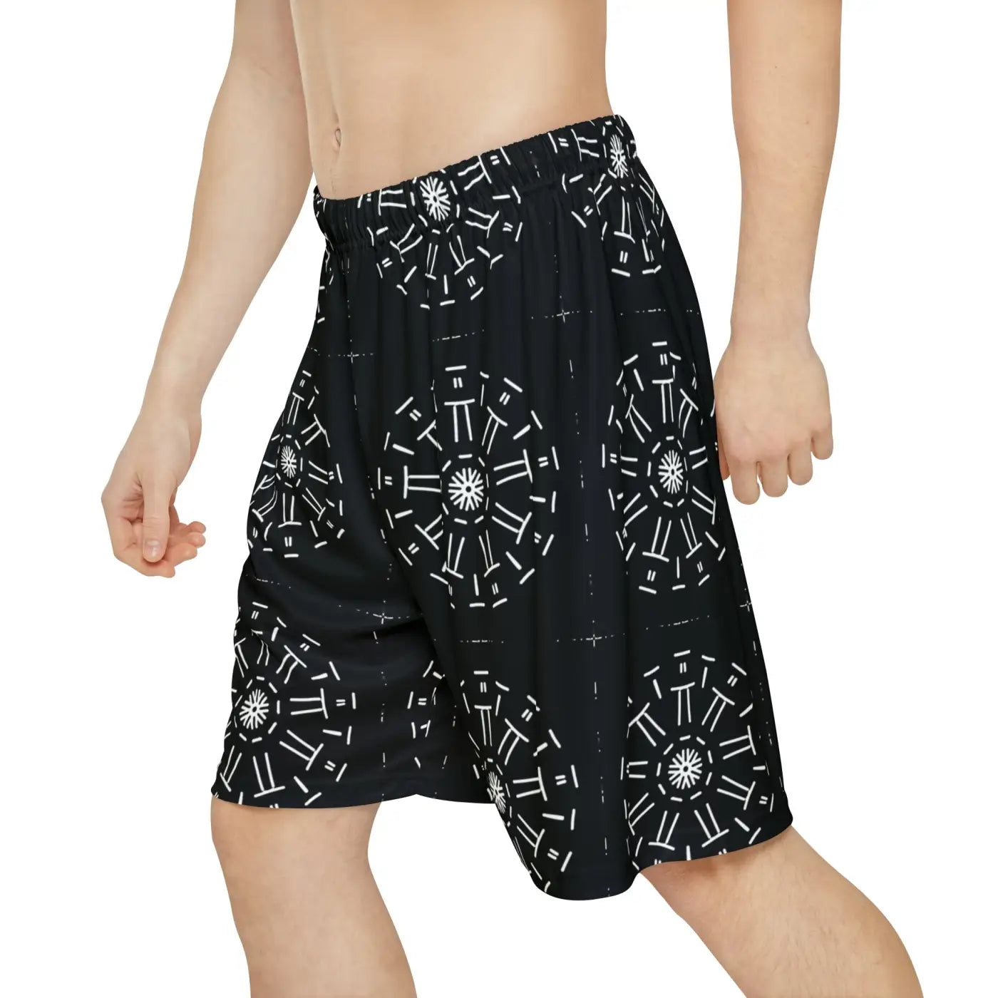 Men's Sports Shorts - White Pattern Gym Wear - DipaliZ