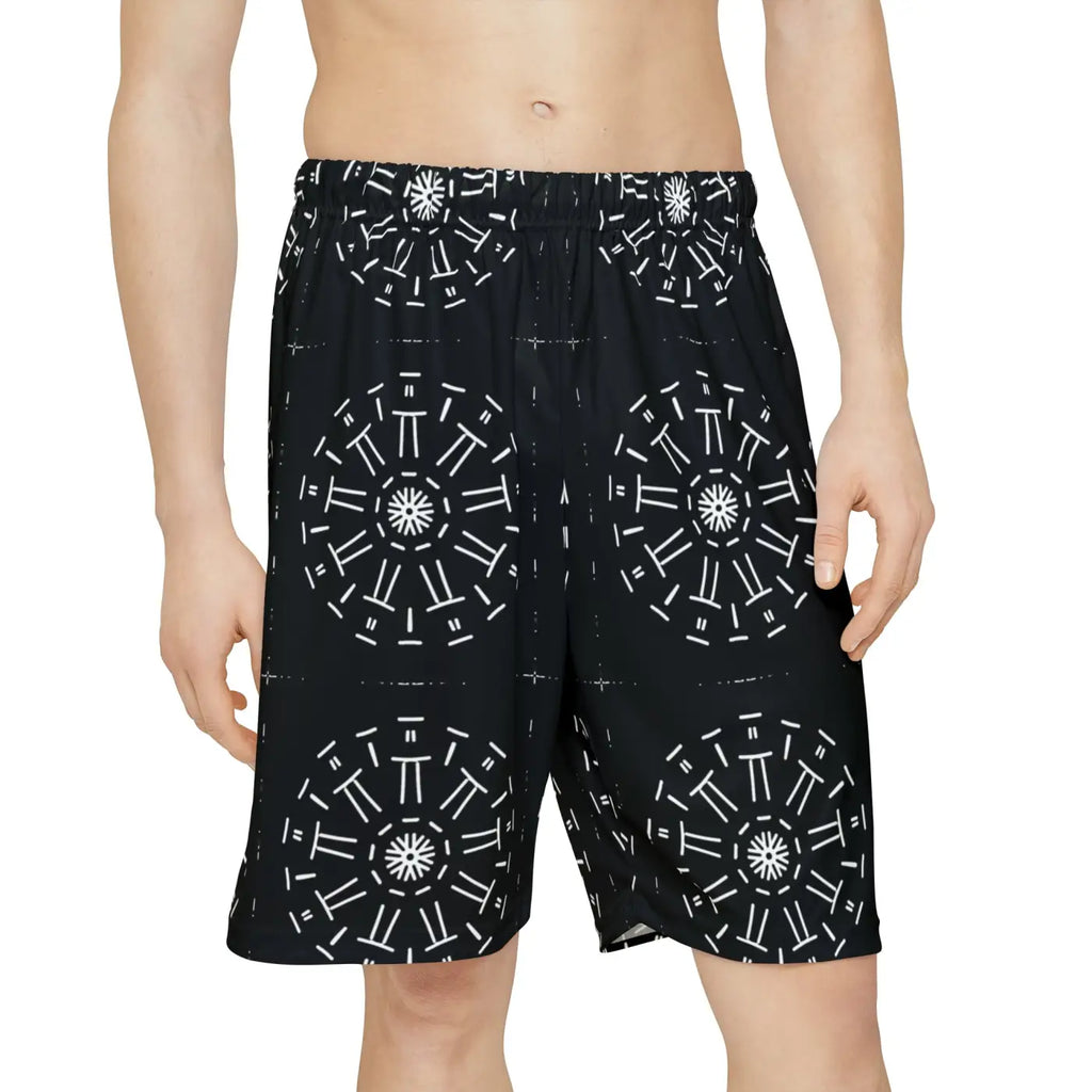 Men's Sports Shorts - White Pattern Gym Wear - DipaliZ