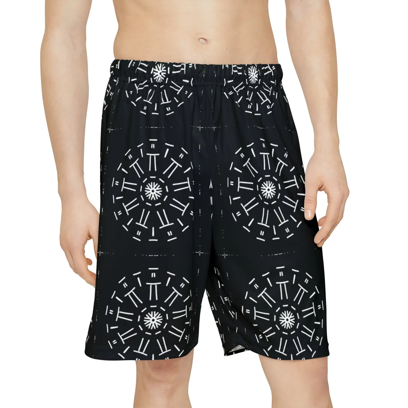 Men's Sports Shorts - White Pattern Gym Wear - DipaliZ