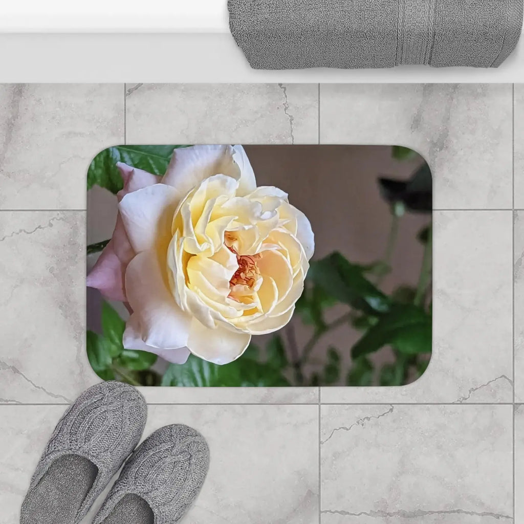 White Rose Bath Mat - Anti-Slip Safety Design - DipaliZ