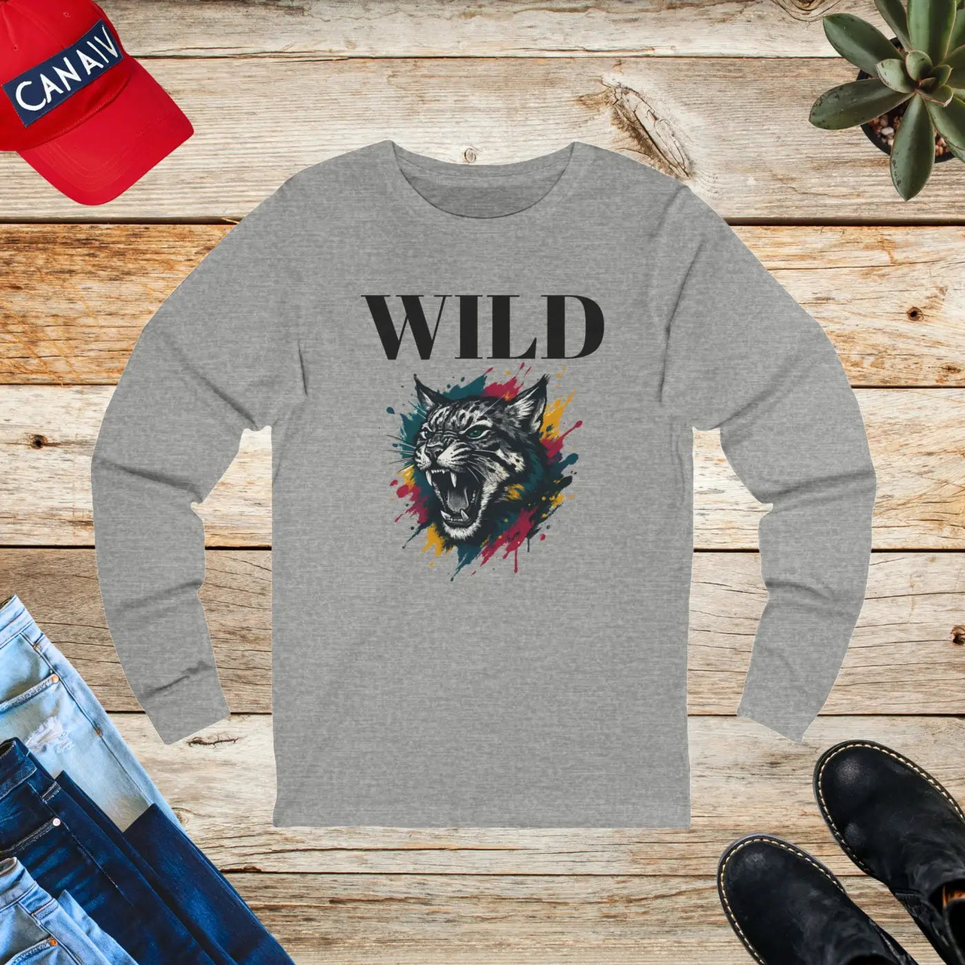 Wild Cat Paint Long Sleeve Tee - Unisex Jersey - DipaliZ