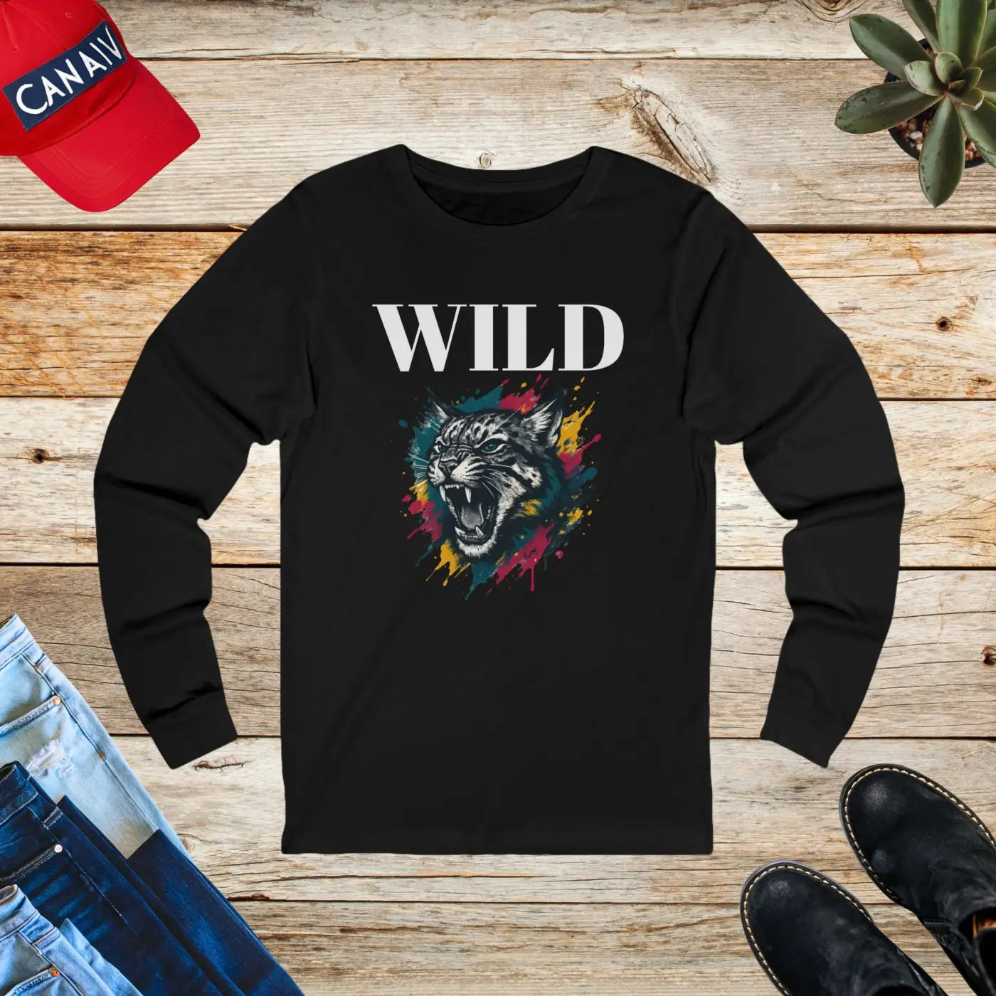 Wild Cat Paint Long Sleeve Tee - Unisex Jersey - DipaliZ