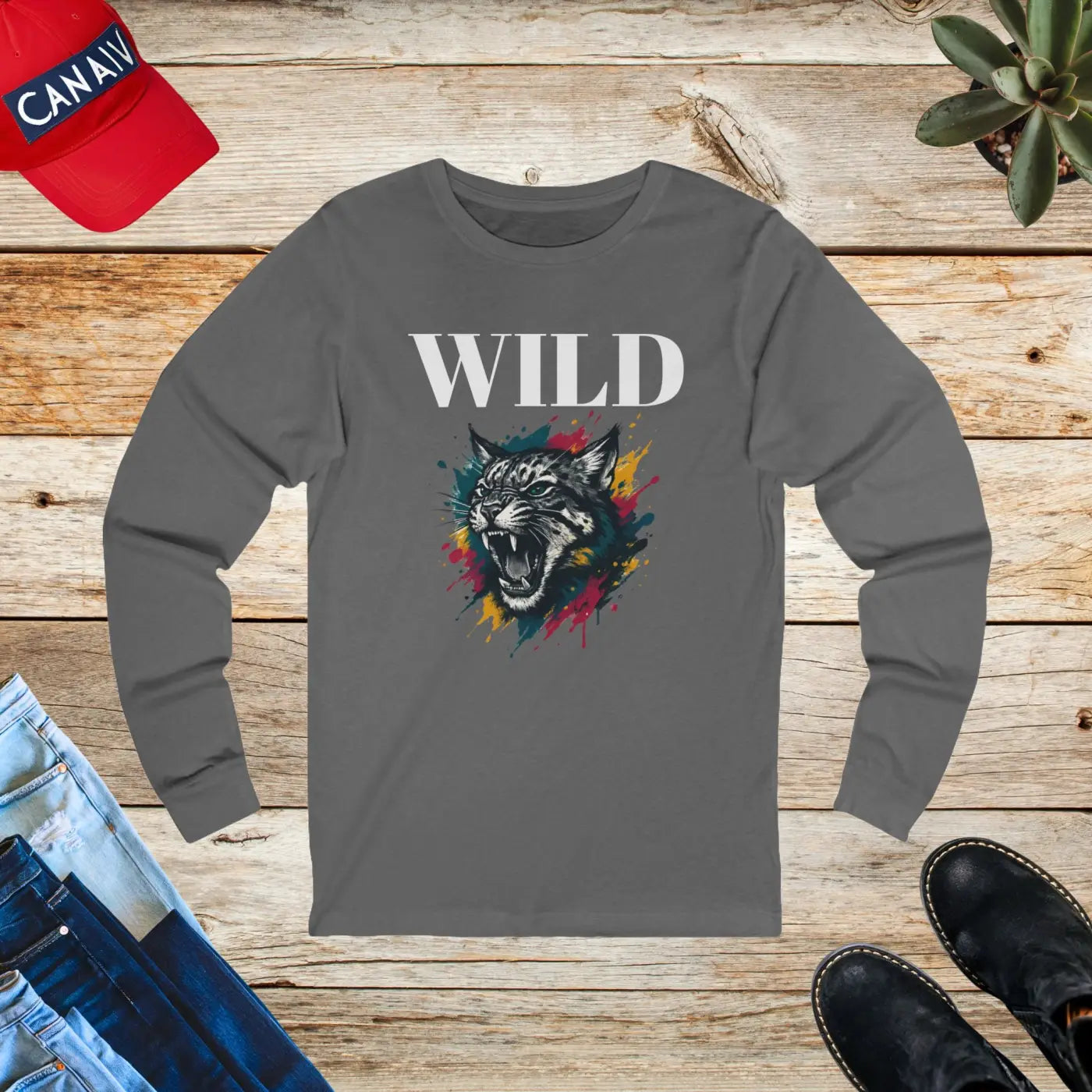 Wild Cat Paint Long Sleeve Tee - Unisex Jersey - DipaliZ