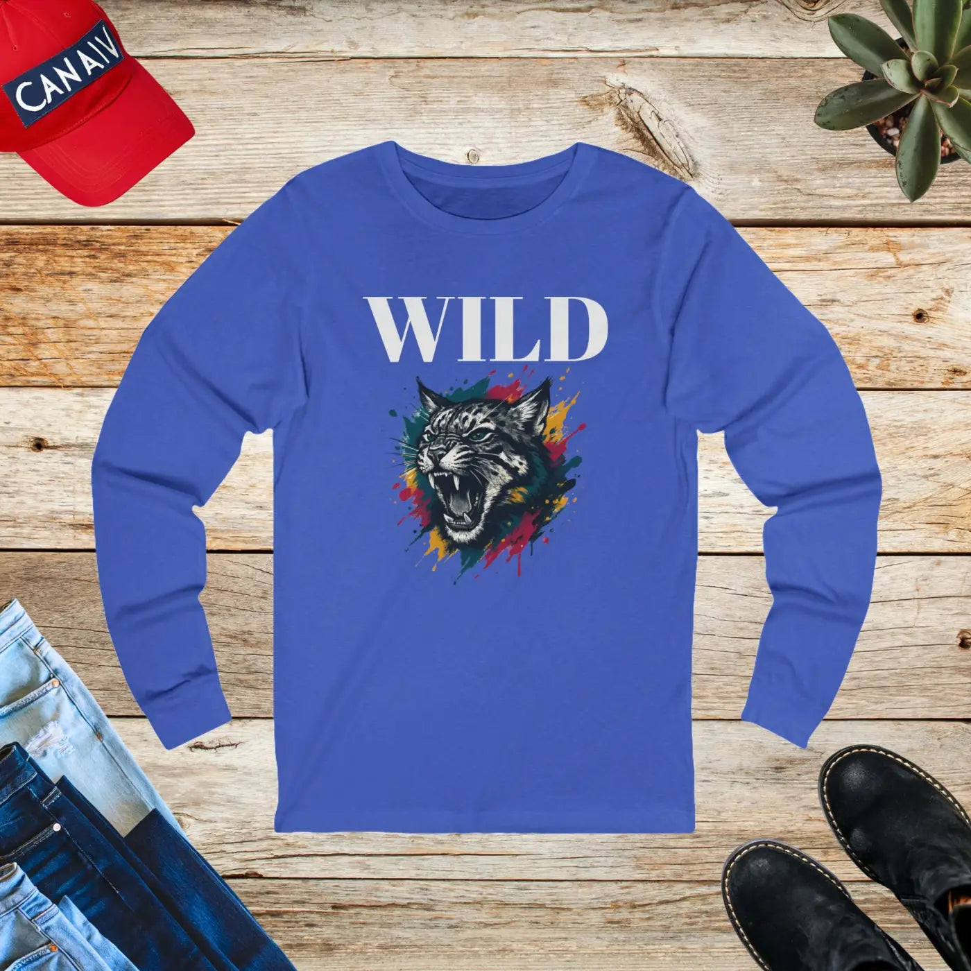 Wild Cat Paint Long Sleeve Tee - Unisex Jersey - DipaliZ