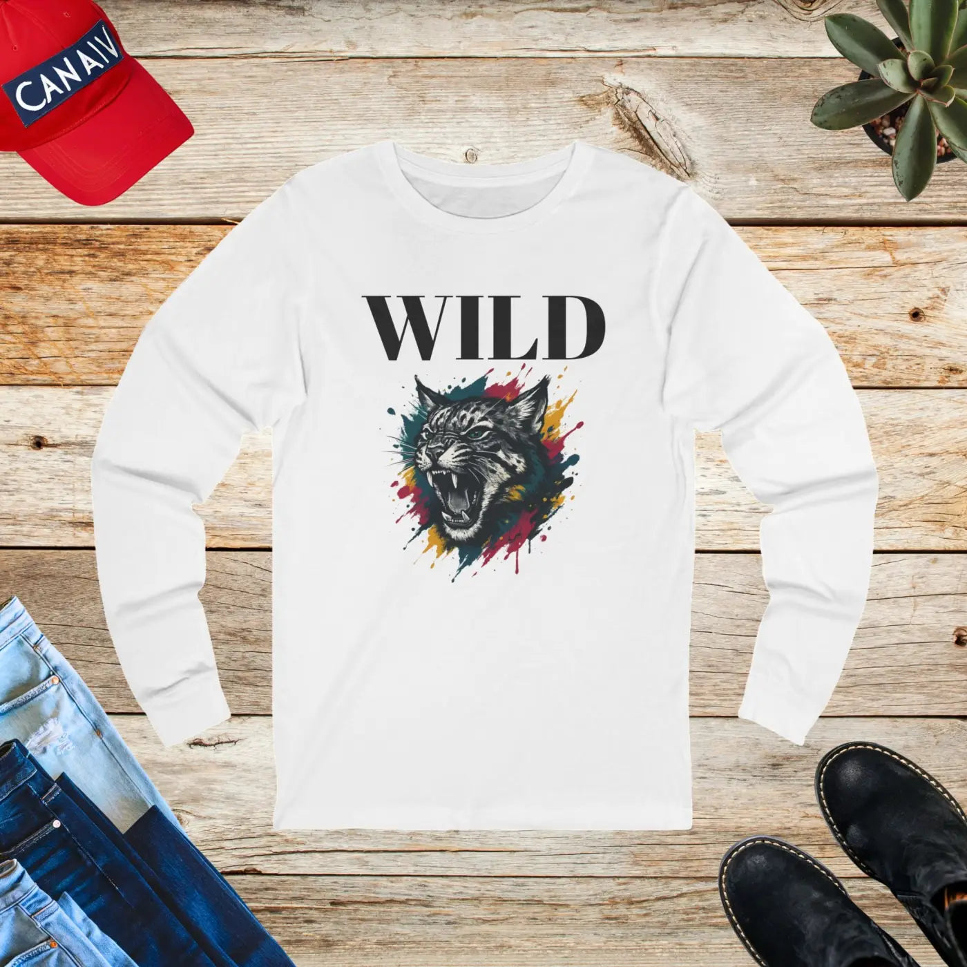 Wild Cat Paint Long Sleeve Tee - Unisex Jersey - DipaliZ