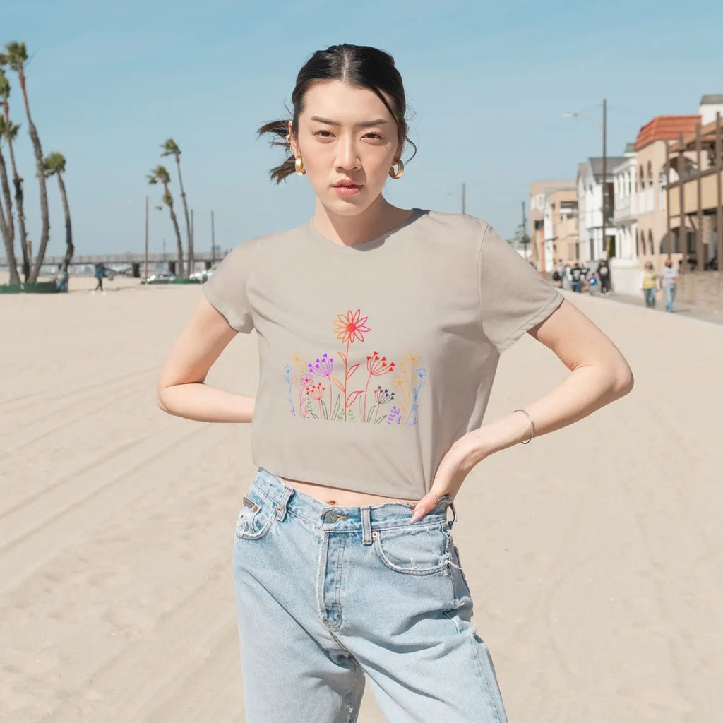 Wild Flowers Women's Flowy Cropped Tee - Effortless Style - DipaliZ