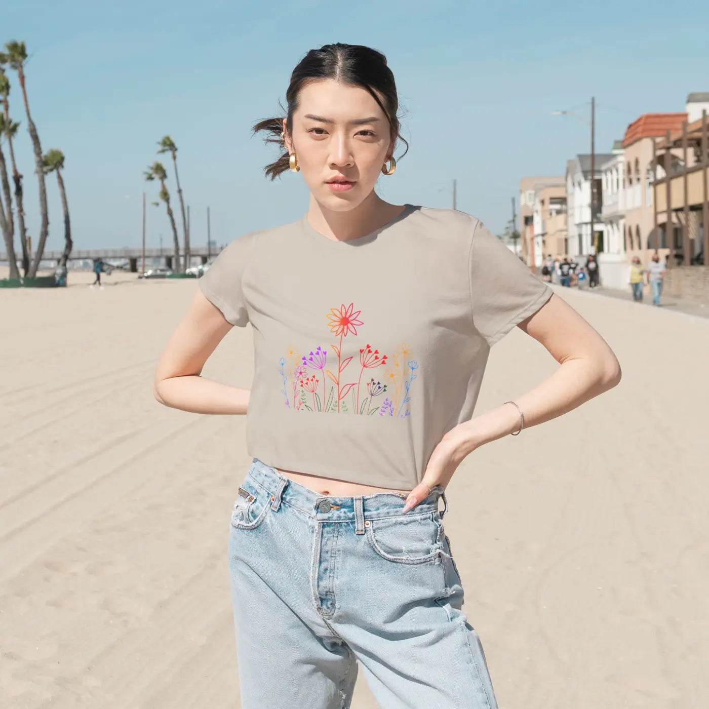 Wild Flowers Women's Flowy Cropped Tee - Effortless Style - DipaliZ