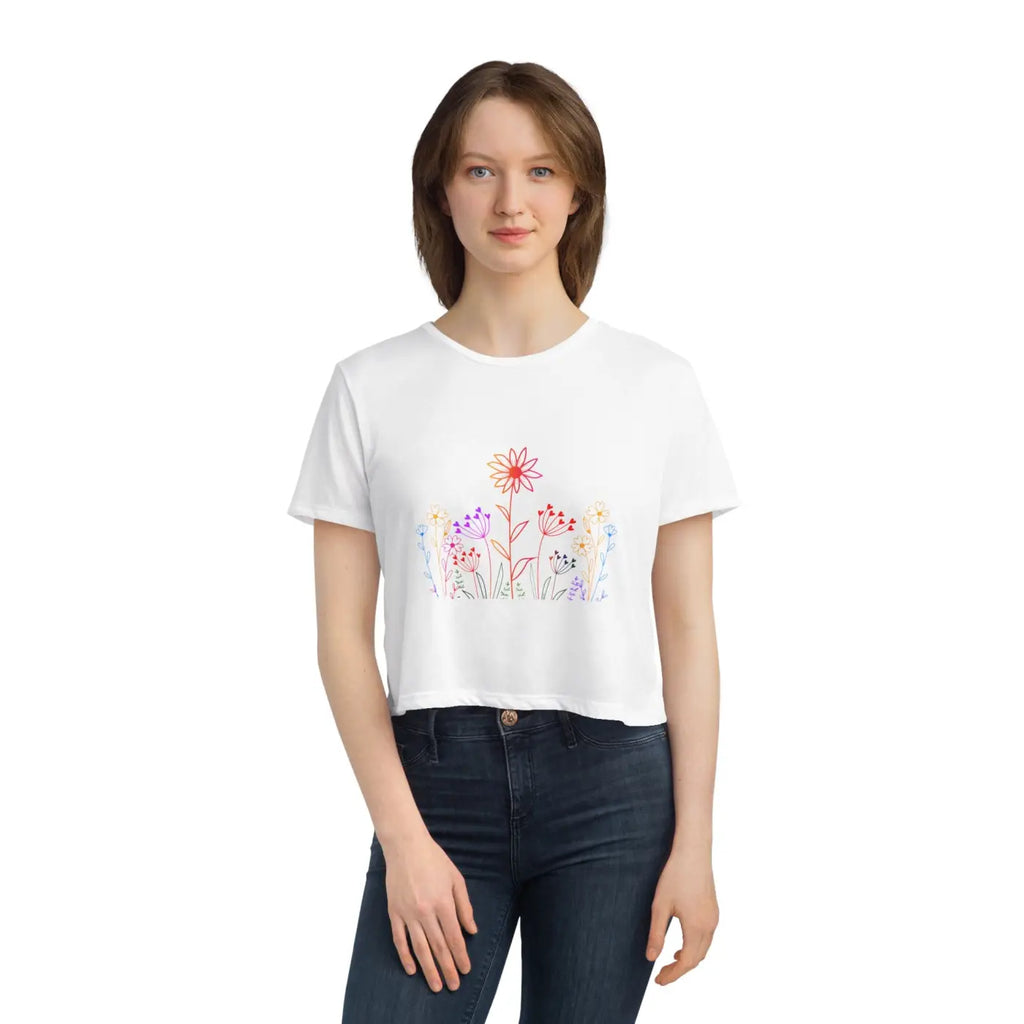 Wild Flowers Women's Flowy Cropped Tee - Effortless Style - DipaliZ