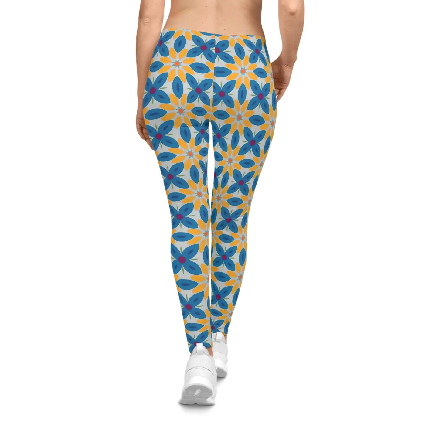 Blue Floral Women's Spandex Leggings - Activewear - DipaliZ