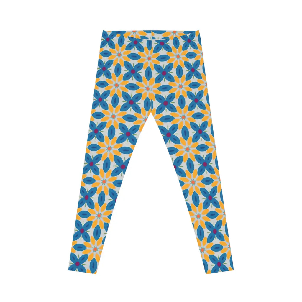 Blue Floral Women's Spandex Leggings - Activewear - DipaliZ