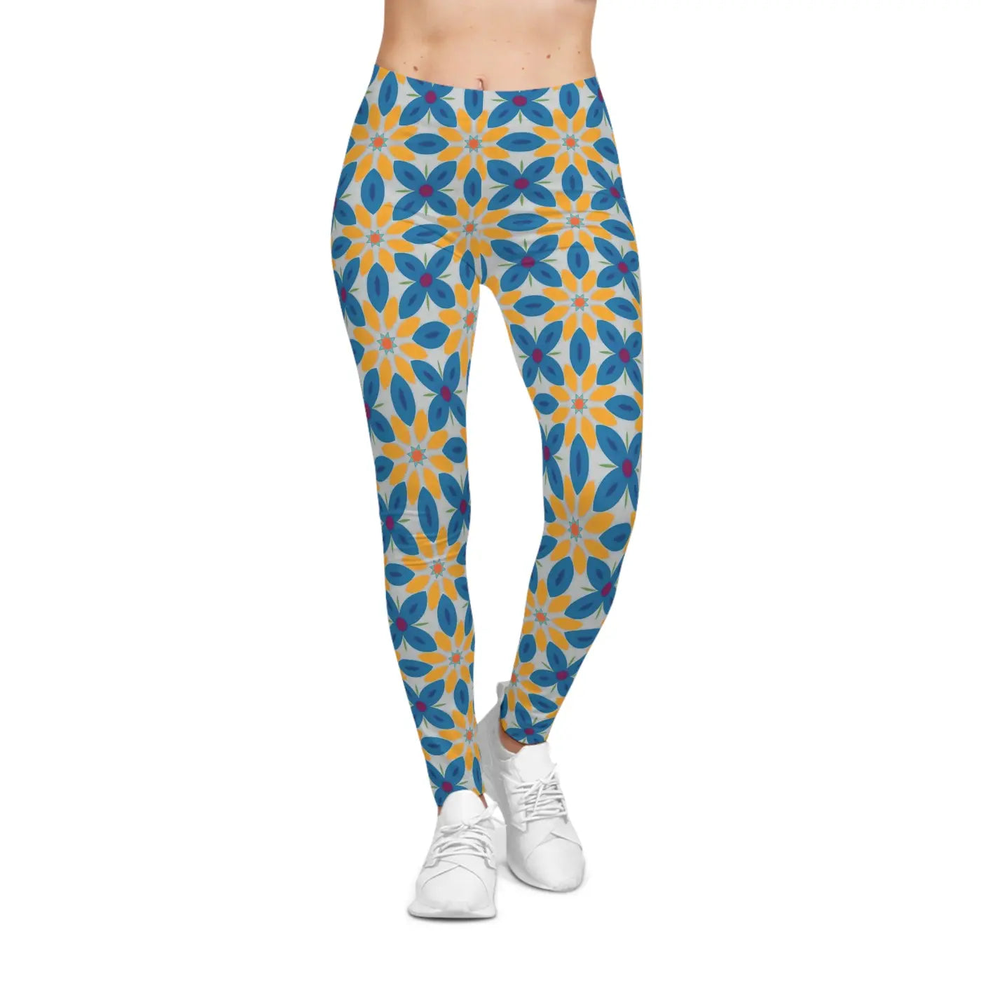 Blue Floral Women's Spandex Leggings - Activewear - DipaliZ