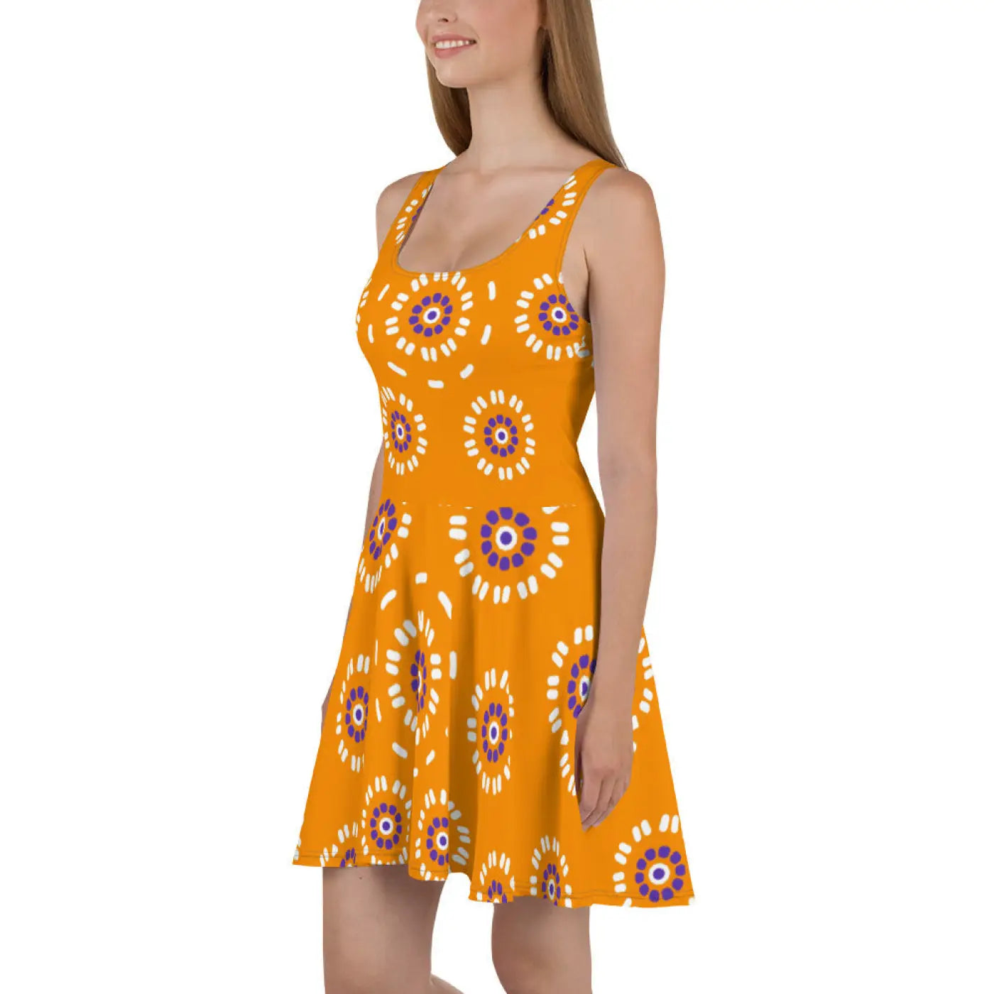 Yellow Floral Skater Dress - Flared Skirt Style - DipaliZ