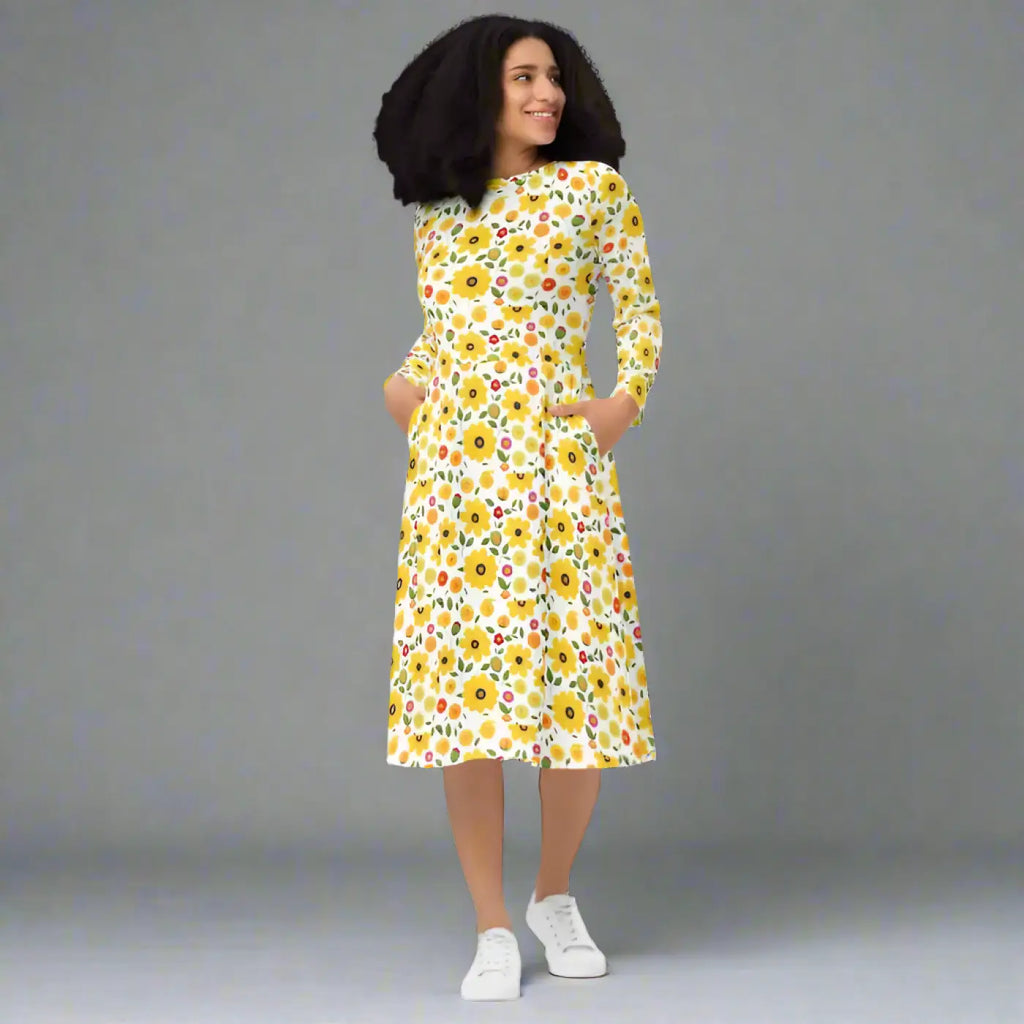 Sunshine Yellow Long Sleeve Midi Dress - Fiesta Ready - DipaliZ