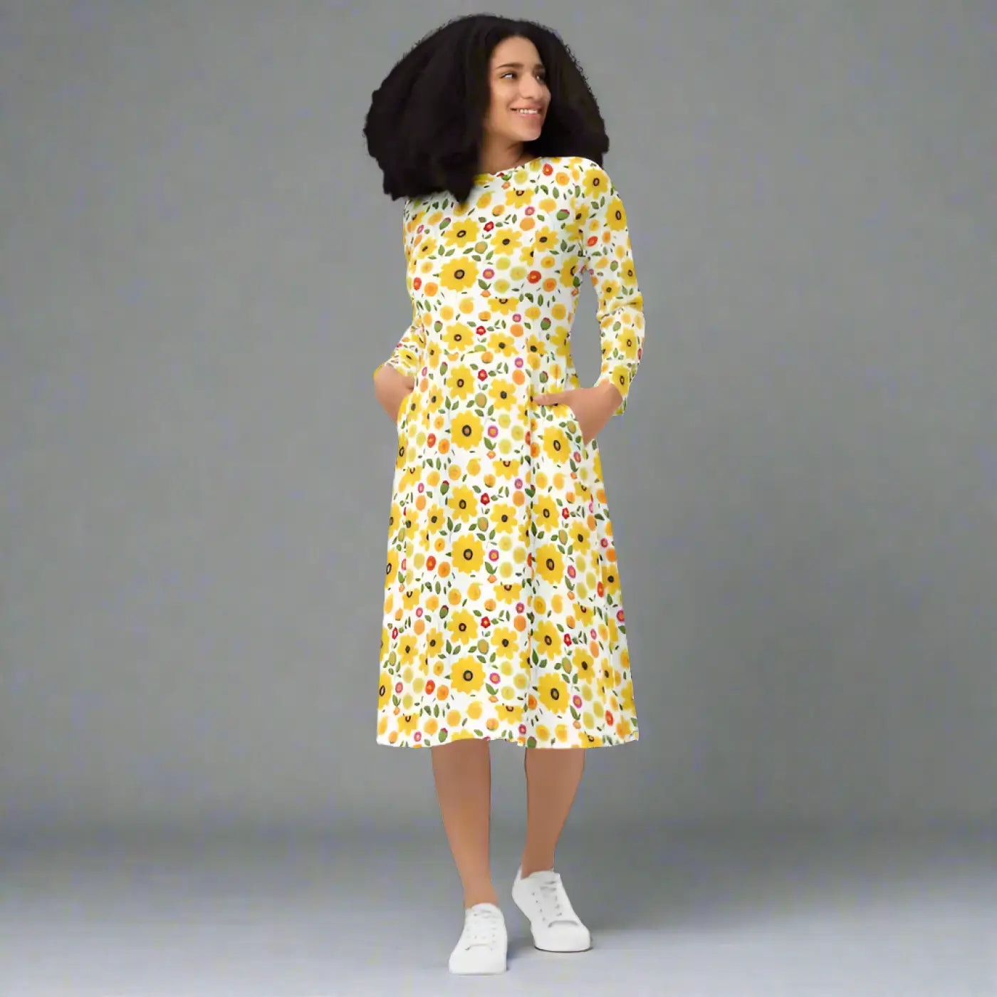Sunshine Yellow Long Sleeve Midi Dress - Fiesta Ready - DipaliZ
