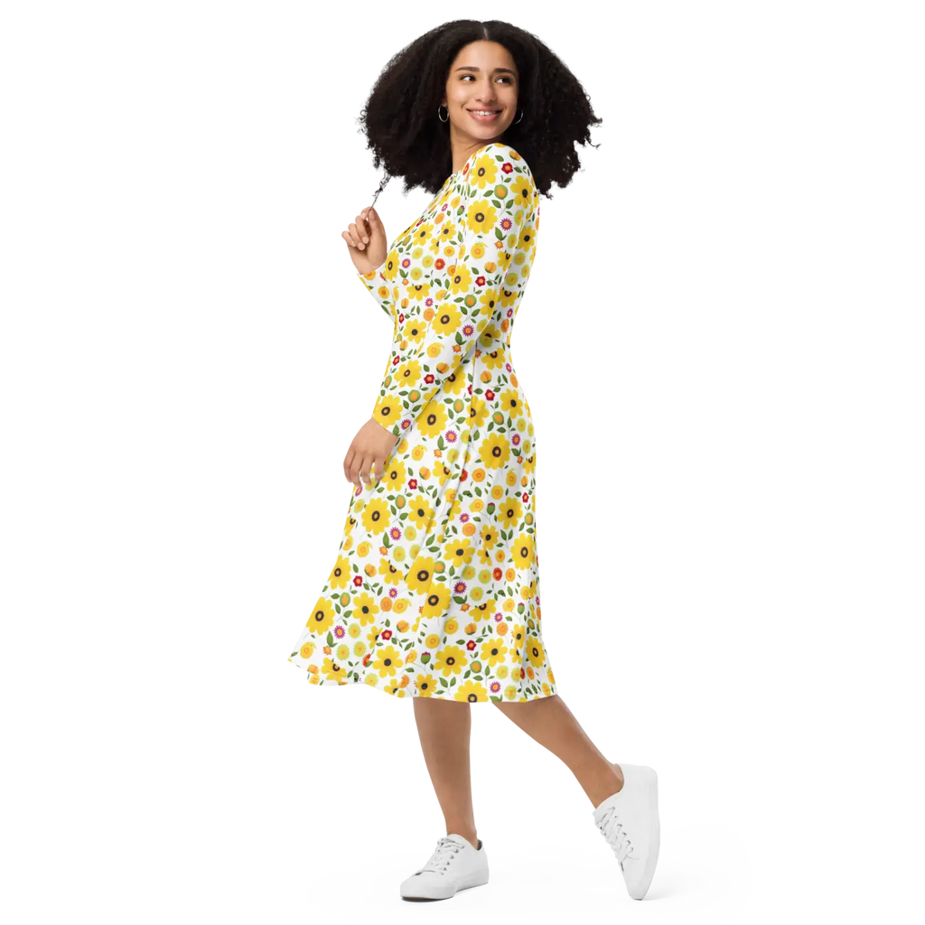 Sunshine Yellow Long Sleeve Midi Dress - Fiesta Ready - DipaliZ