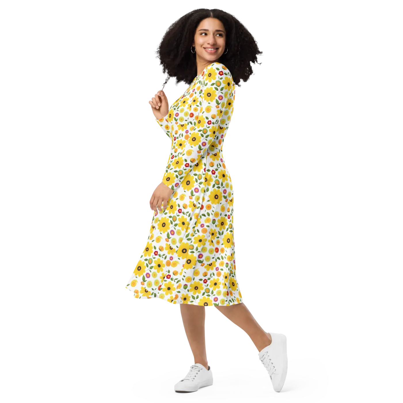 Sunshine Yellow Long Sleeve Midi Dress - Fiesta Ready - DipaliZ