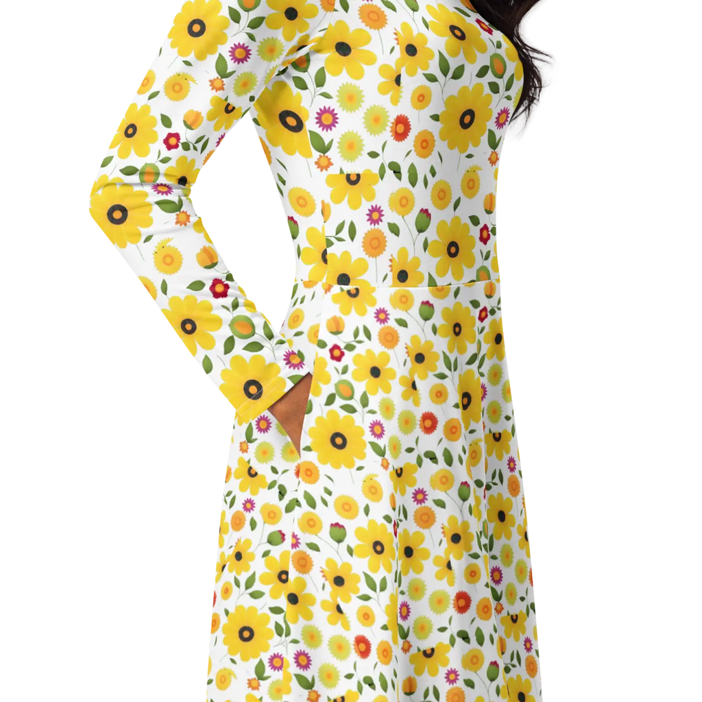 Sunshine Yellow Long Sleeve Midi Dress - Fiesta Ready - DipaliZ