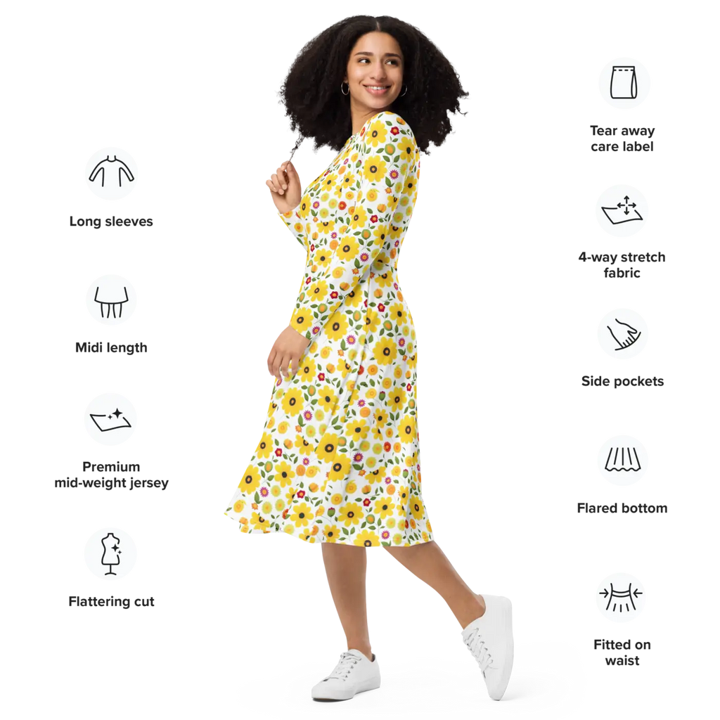 Sunshine Yellow Long Sleeve Midi Dress - Fiesta Ready - DipaliZ