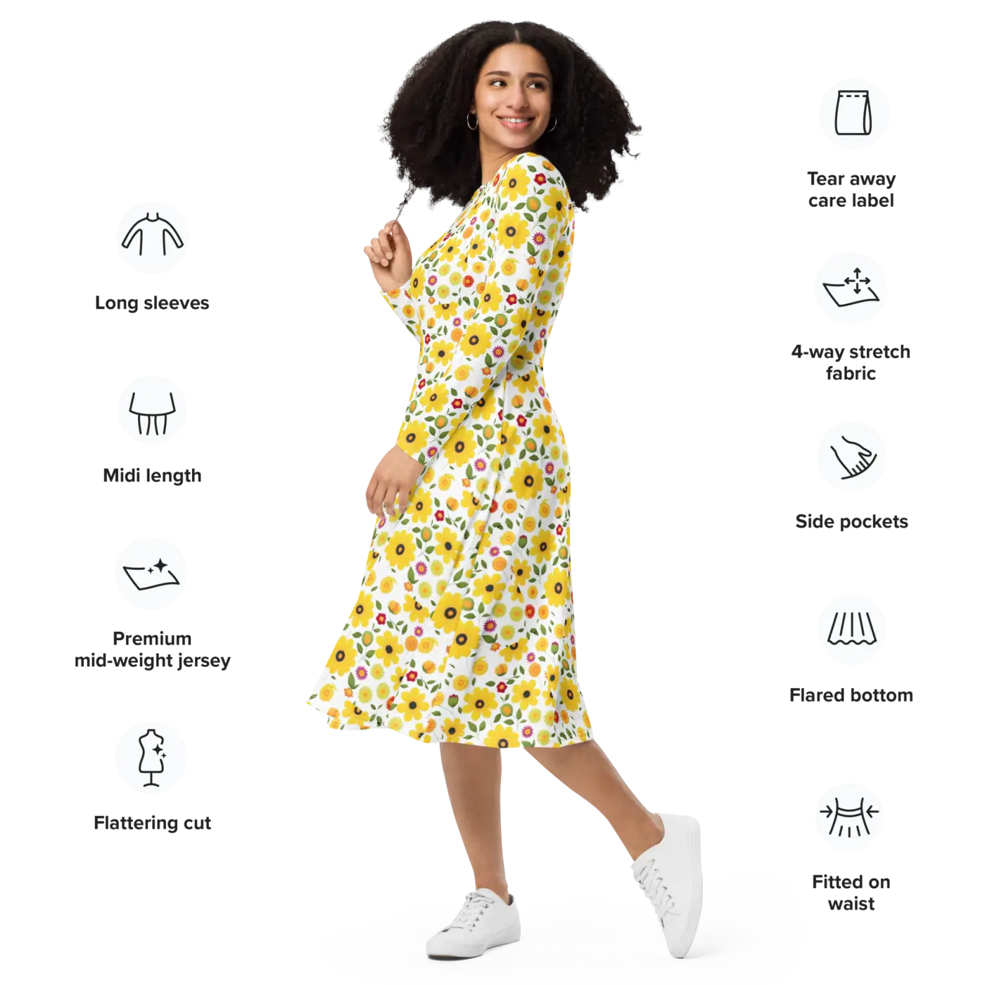 Sunshine Yellow Long Sleeve Midi Dress - Fiesta Ready - DipaliZ
