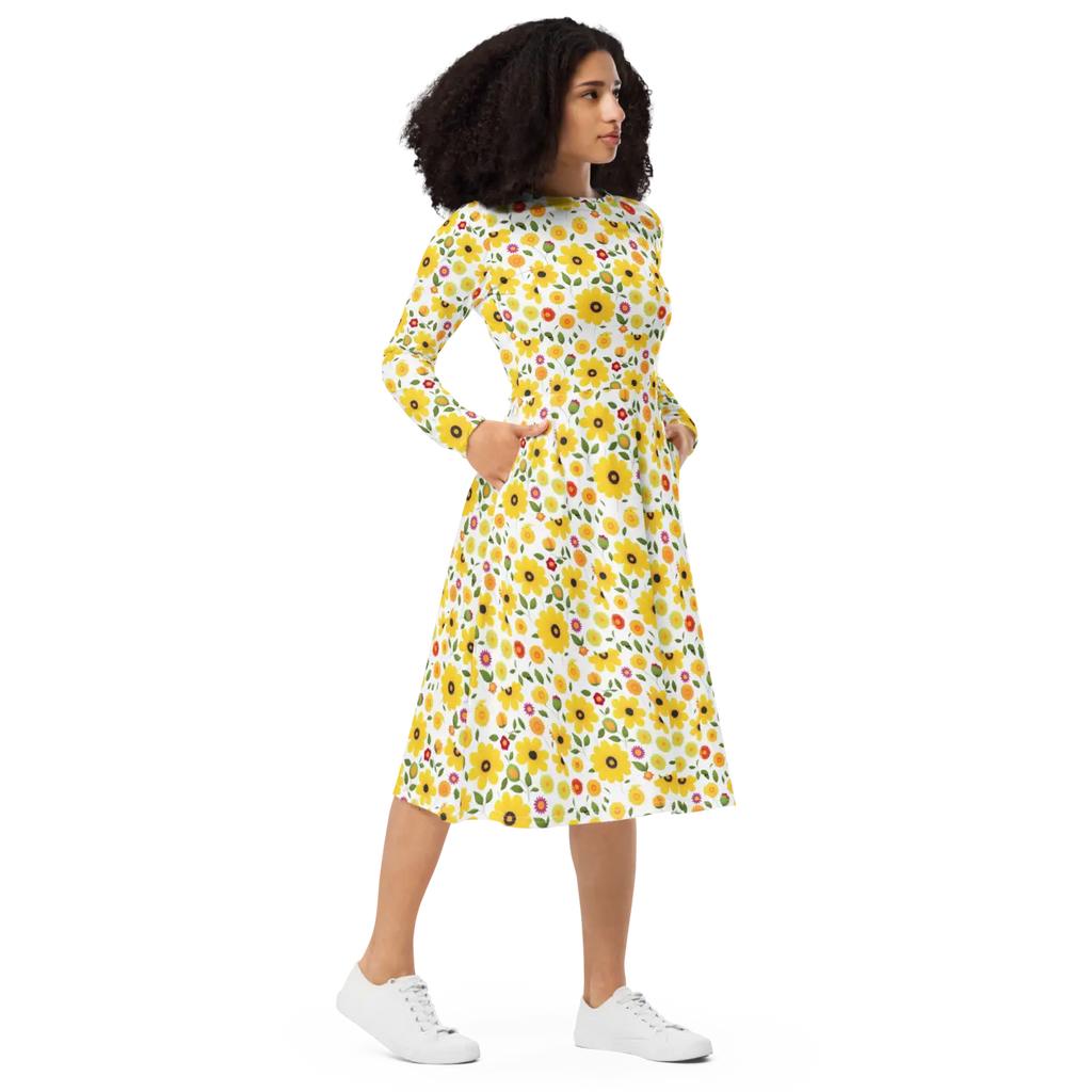 Sunshine Yellow Long Sleeve Midi Dress - Fiesta Ready - DipaliZ