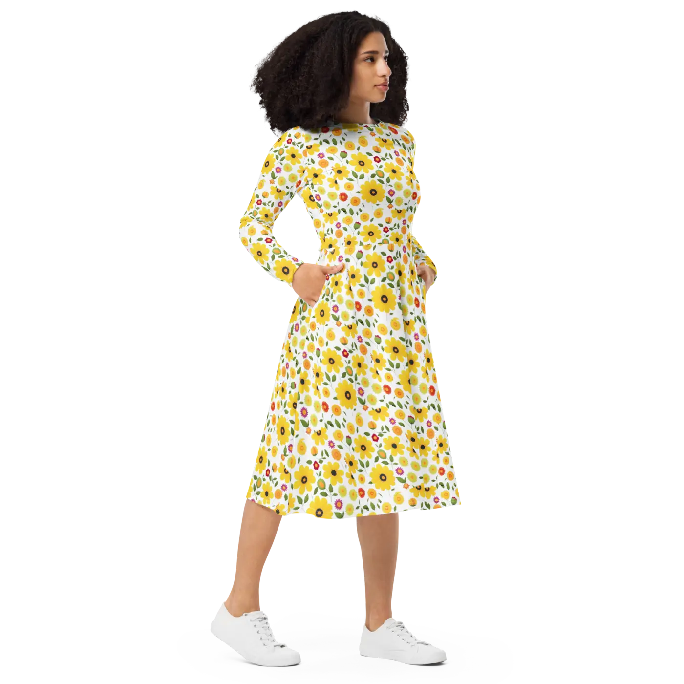 Sunshine Yellow Long Sleeve Midi Dress - Fiesta Ready - DipaliZ