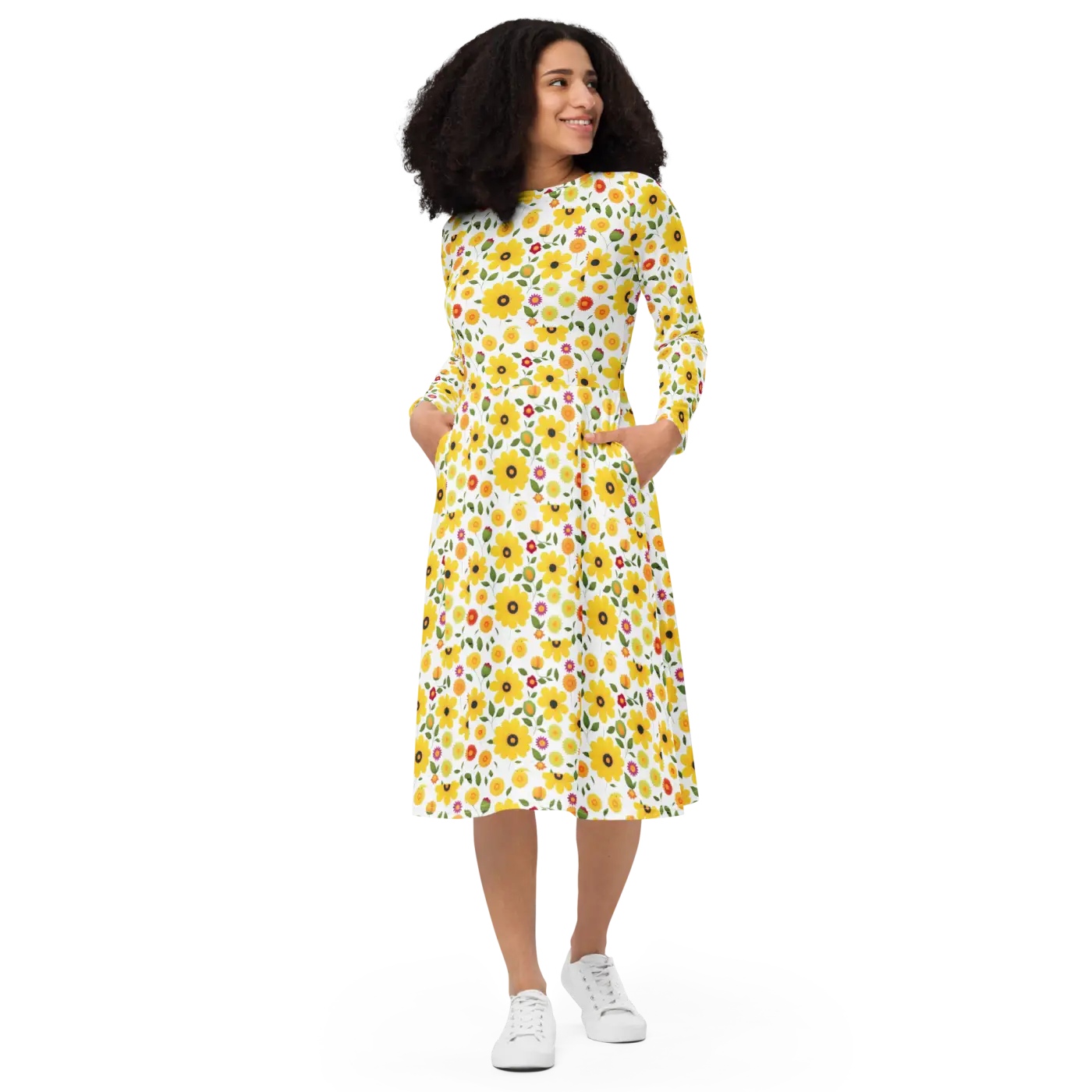 Sunshine Yellow Long Sleeve Midi Dress - Fiesta Ready - DipaliZ