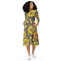 Long Sleeve Midi Dress - Large Yellow Flowers Polyester - DipaliZ