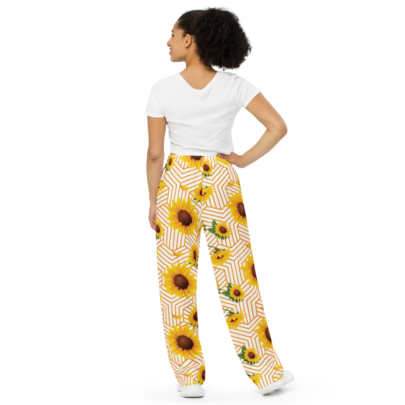 Yellow Flowers Pattern Wide Leg Pants - Lounge Comfort - DipaliZ