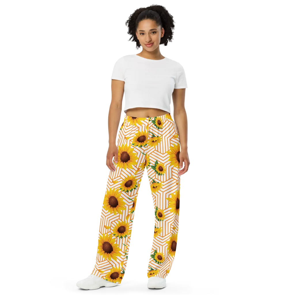 Yellow Flowers Pattern Wide Leg Pants - Lounge Comfort - DipaliZ